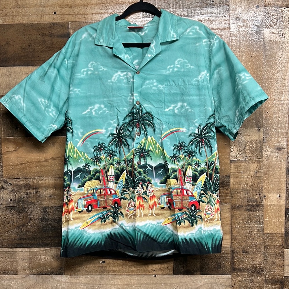 Lava Hut Hawaiian Button Down Short Sleeve Shirt Made In Hawaii Men's Size Large